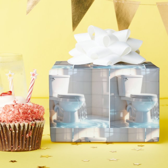 Papel De Presente Banheiro transbordante em Banheiro Branco (Festa de aniversário)