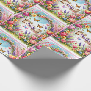 Papel De Presente Banner das Flores de primavera com o Nome Feliz An
