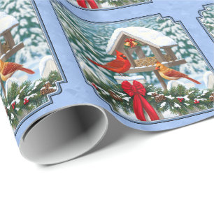 Papel De Presente Banquete de Natal dos Cardeal Azul