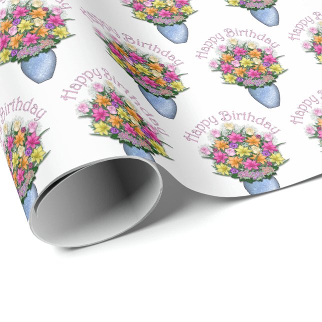 Papel De Presente Baqueta de flores de aniversário (Ponta do rolo)