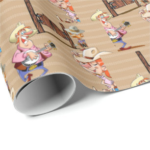 Papel De Presente Bar de Cartoon do País Banjo Cowgirl Sherrif