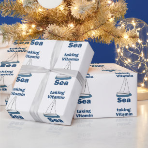 Papel De Presente Barco a vela Vitamina do Mar Citação Engraçada Náu