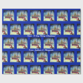 Papel De Presente Barco de Natal com Luzes e Neve