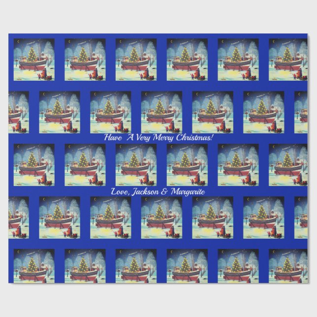 Papel De Presente Barco de Natal com Luzes e Neve (Aberto)