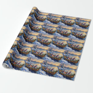 Papel De Presente Barco de Natal do Gato Azul Oriental Feriado