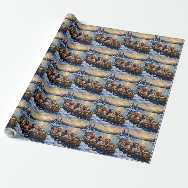 Papel De Presente Barco de Natal do Lhasa Apso Férias (Desenrolado)