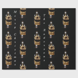 Papel De Presente Barco Natal Com Luzes De Ouro