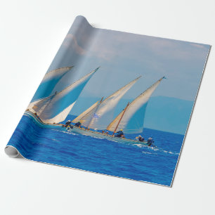 Papel De Presente Barcos clássicos à vela de madeira em corrida, Spe