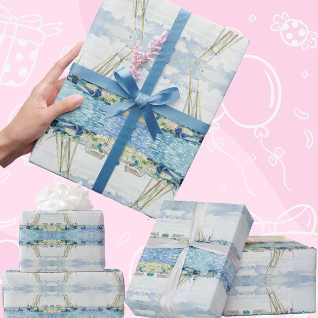 Papel De Presente Barcos na Água - Impressão de Belas Artes - (Criador carregado)