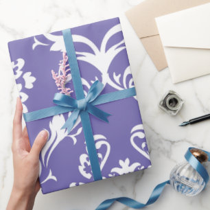 Papel De Presente Barroco Branco Damáscaras Púrpura Fundo Personaliz