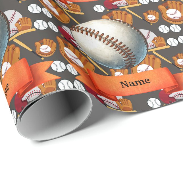 Papel De Presente Baseball com Nome na bola para jogador (Ponta do rolo)
