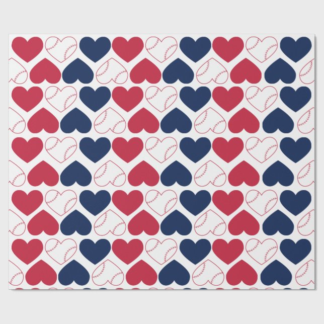 Papel De Presente Baseball Heart Wrapping Paper (Aberto)