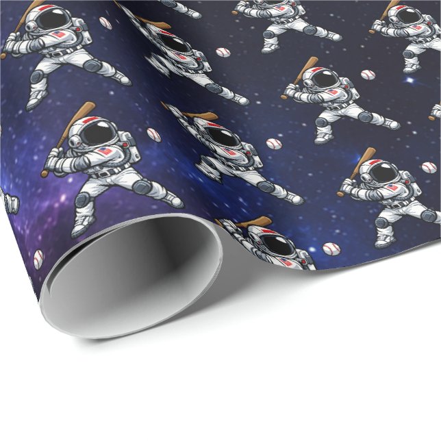 Papel De Presente Basebol Astronauta (Ponta do rolo)