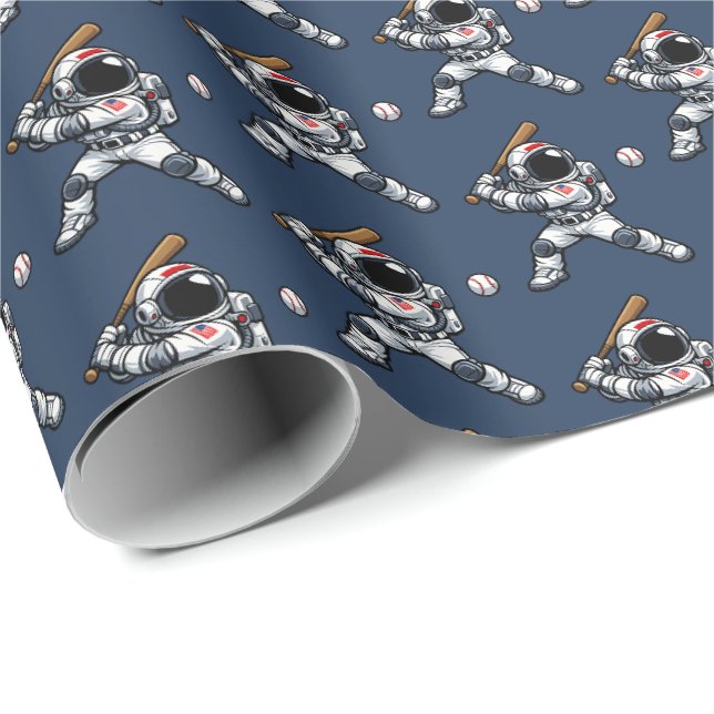Papel De Presente Basebol Astronauta (Ponta do rolo)