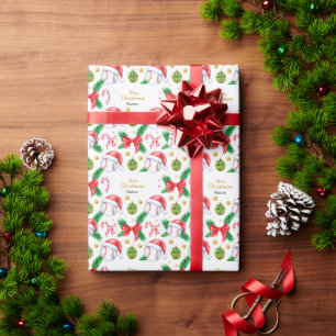 Papel De Presente Basebol de Natal com chapéu de Papai Noel