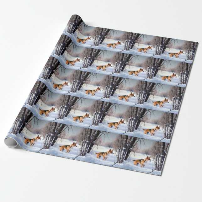 Papel De Presente Basenji Deixe Nevar Natal  (Desenrolado)