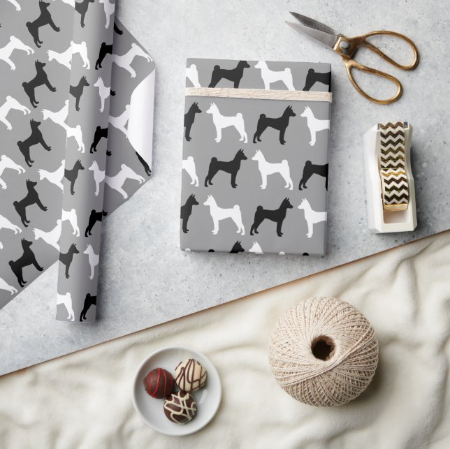 Papel De Presente Basenji Dog Silhouettes Patterno (Artesanato)