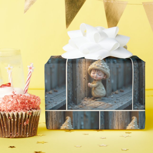 Papel De Presente Bashful Munchkin Standing By a Door (Festa de aniversário)