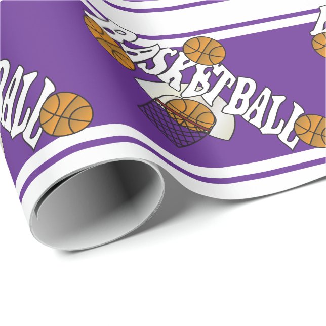 Papel De Presente Basquete com fundo roxo e branco (Ponta do rolo)