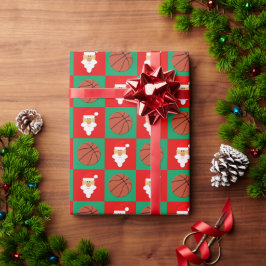 Papel De Presente Basquete de Natal e Papais noeis Red & Green Check