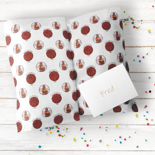 Papel De Presente Basquete Infantil Feliz Aniversário Com Nome & Fot