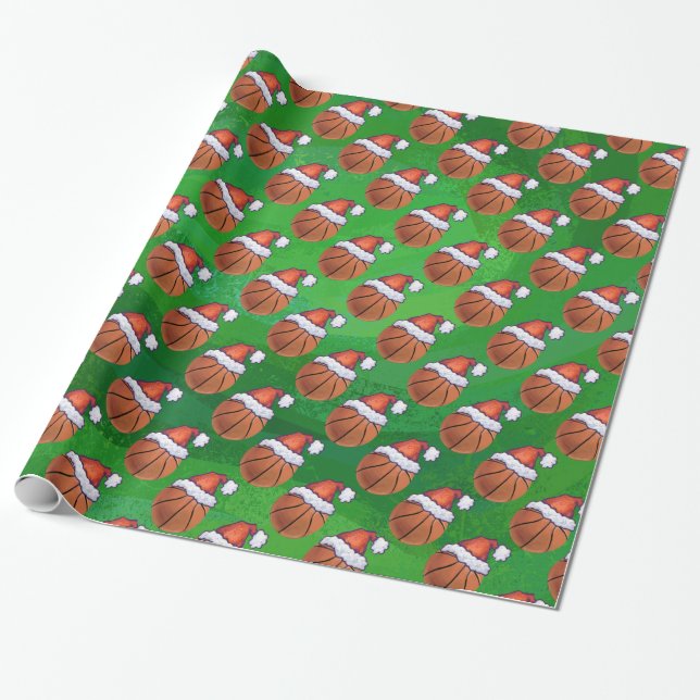 Papel De Presente Basquete Santa Hat em Verde (Desenrolado)