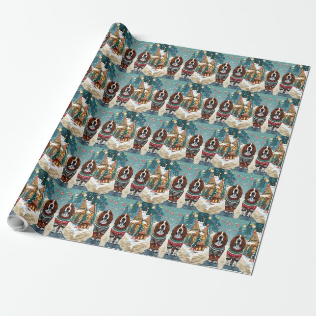 Papel De Presente Basset Hound Dogs Christmas Snow Holiday (Desenrolado)