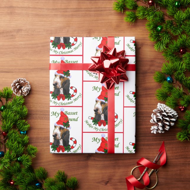 Papel De Presente Basset Hound Natal (Presente de Natal)