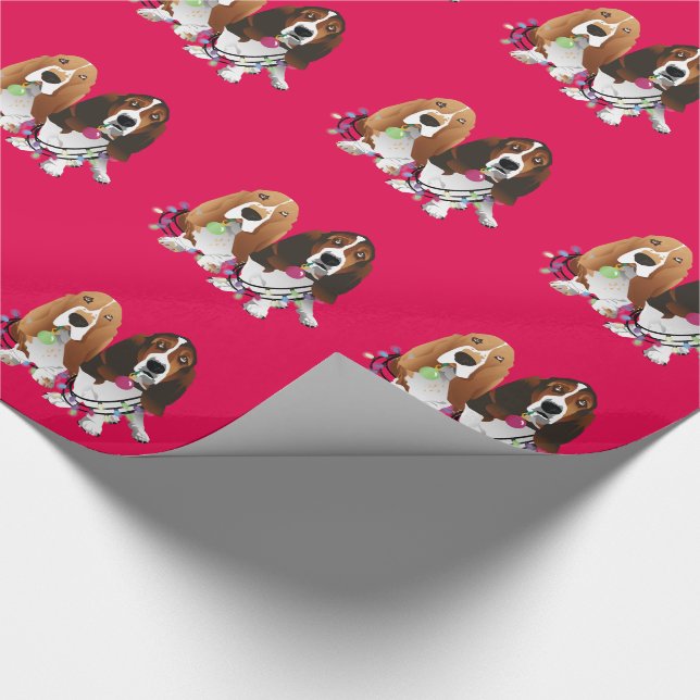 Papel De Presente Basset Hound Peace Love Joy Design de Natal (Ponta)