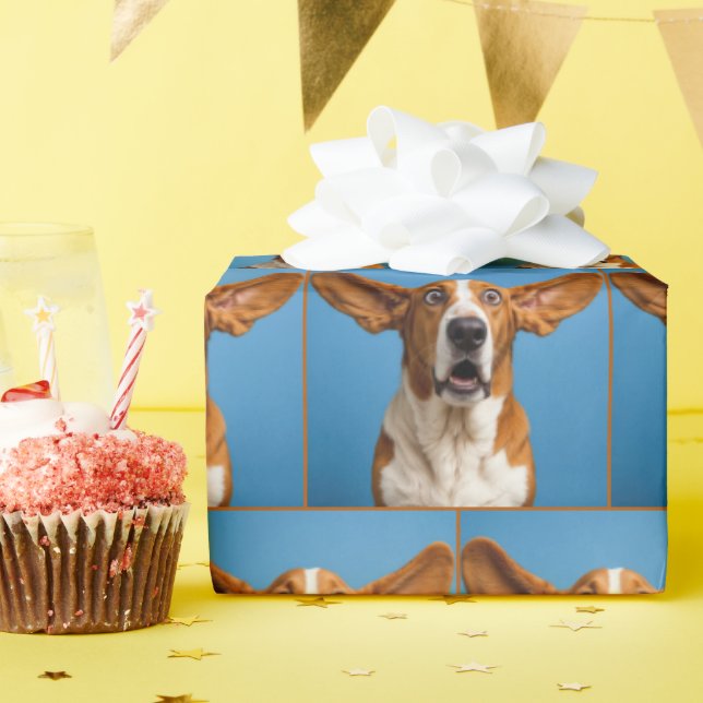 Papel De Presente Basset Hound Surpreso (Festa de aniversário)
