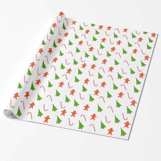 Papel De Presente Bastão de doces alegre TreChristmas do homem do (Desenrolado)