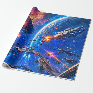 Papel De Presente Batalha de Starship Acima de um Planeta Azul
