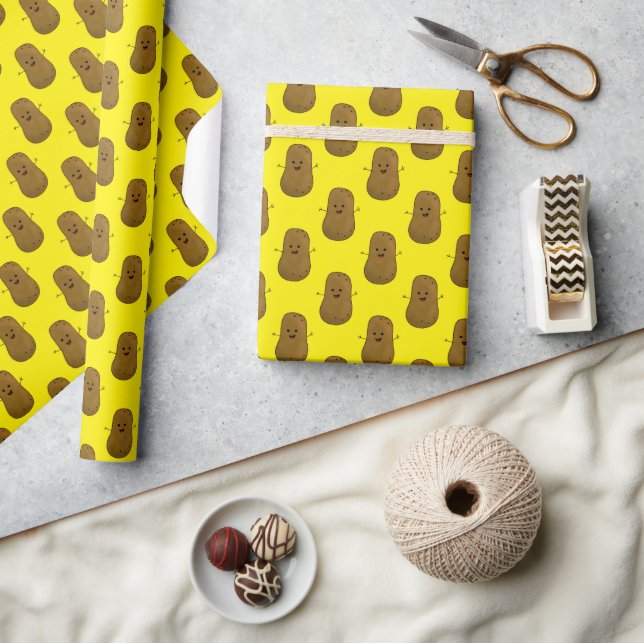 Papel De Presente Batata Doce Feliz Amarelo Brilhante (Artesanato)