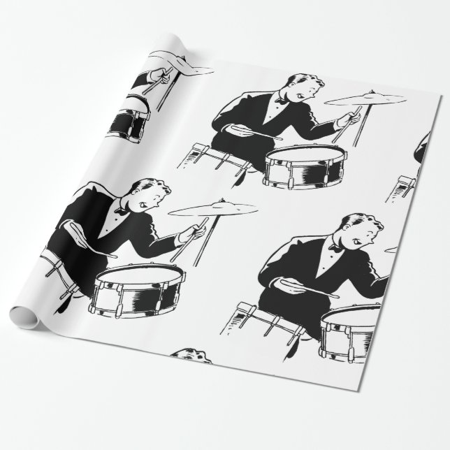 Papel De Presente Bateria de Jazz Vintage de Meados do Século (Desenrolado)