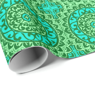 Papel De Presente Batik do sudoeste da mandala de Sun, verde limão