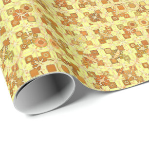 Papel De Presente Batik Tribal - amarelo dourado, marrom e bege