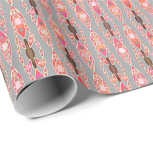 Papel De Presente Batik tribal - cinza cor-de-rosa e de prata coral