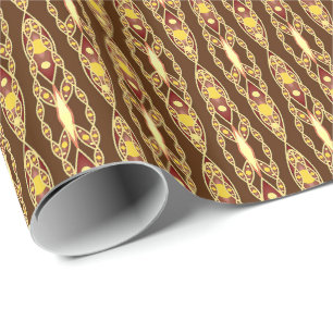 Papel De Presente Batik Tribal - Marrom Chocolate e Bege