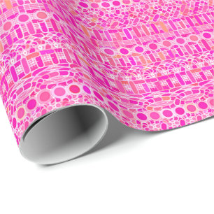 Papel De Presente Batik Tribal - rosa fúcsia, magenta e coral