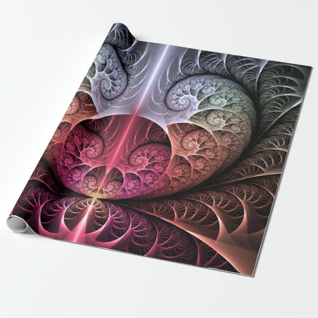 Papel De Presente Batimento Cardíaco, Arte Fractal Abstrata Surreali (Desenrolado)