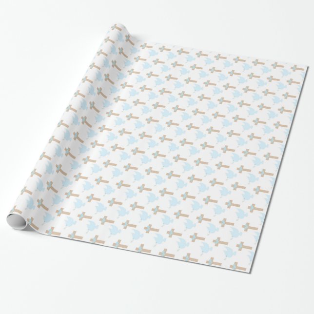 Papel De Presente Batismo Baby Boy Blue Wraprap (Desenrolado)