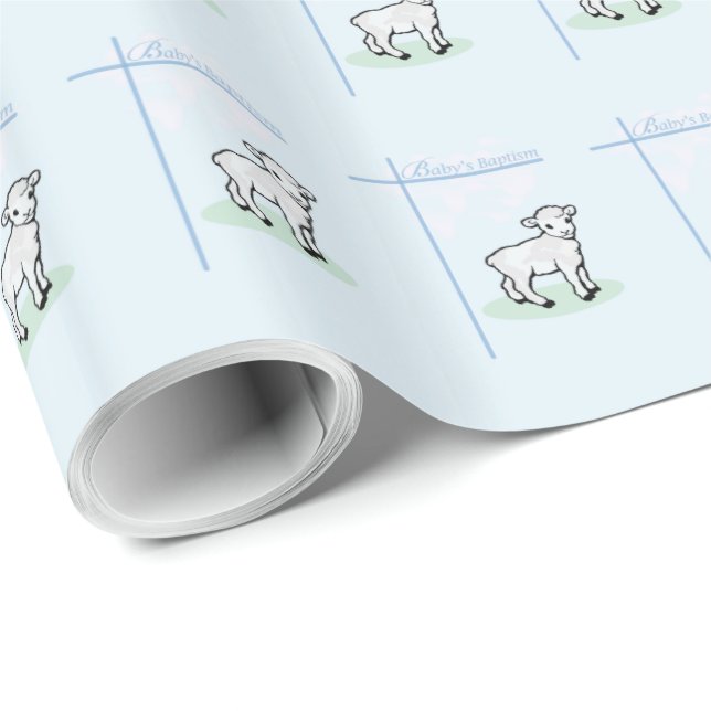 Papel De Presente Batismo Blue Boy Lamb, Personalizável (Ponta do rolo)