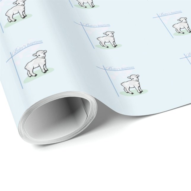 Papel De Presente Batismo Blue Boy Lamb, Personalizável (Ponta do rolo)