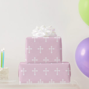 Papel De Presente Batismo Christening Cross Confirmation Girl Rosa
