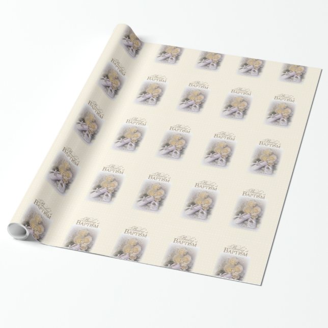 Papel De Presente Batismo de Bebê Neutro, Nome Personalizável, Liam (Desenrolado)