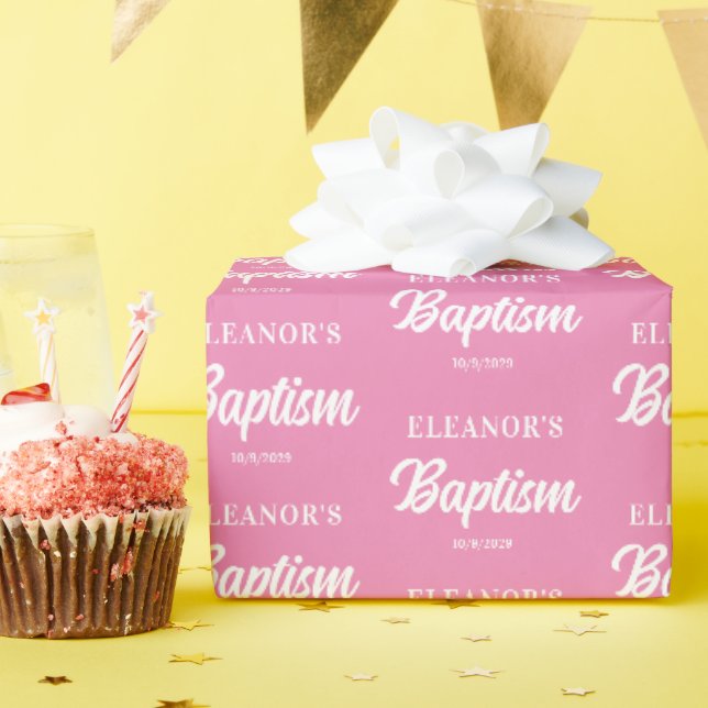 Papel De Presente Batismo de Menina Rosa (Festa de aniversário)