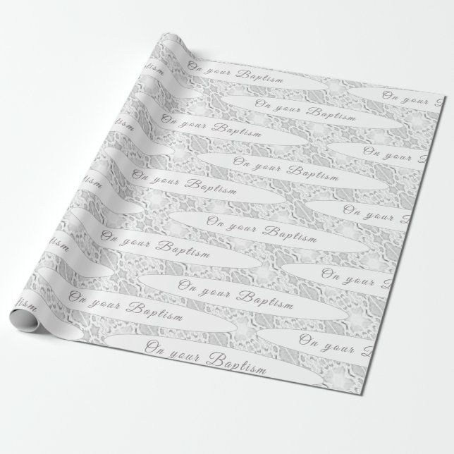 Papel De Presente Batismo personalizável de cadinho branco e local (Desenrolado)
