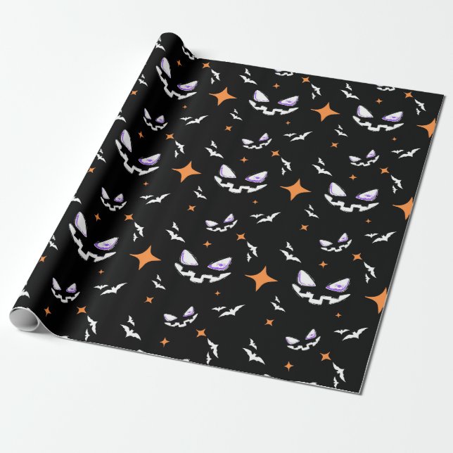 Papel De Presente Bats And Jack-O-Lanterns Face (Desenrolado)