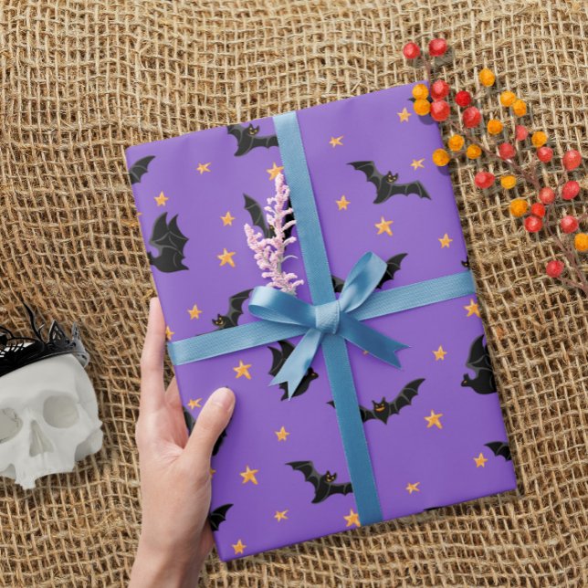 Papel De Presente Bats e Estrelas Cachorro voadores e Padrão Hallowe (Criador carregado)
