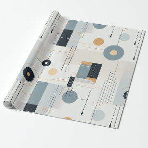 Papel De Presente Bauhaus Naval Ócreo Linha Geométrica Abstrata